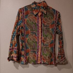 Roberta Freymann  Paisley Print Button-Down Shirt in Multicolor